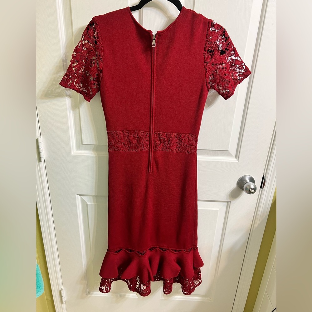 SACHIN & BABI Red Lace Ruffle Hem Dress Size Medium - Picture 6 of 7
